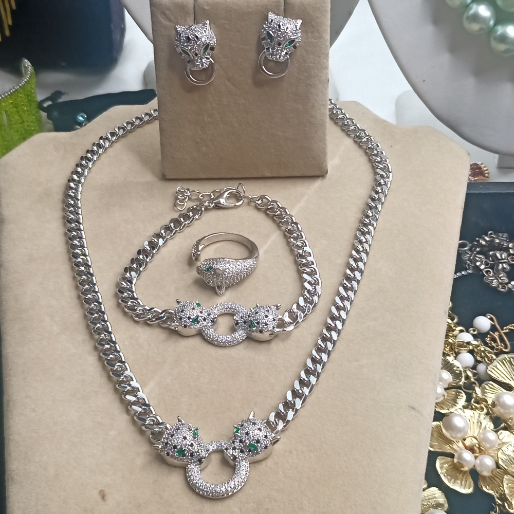 Chain 18K white gold over Stainless steel Leopard panther head - Picture 1 of 11